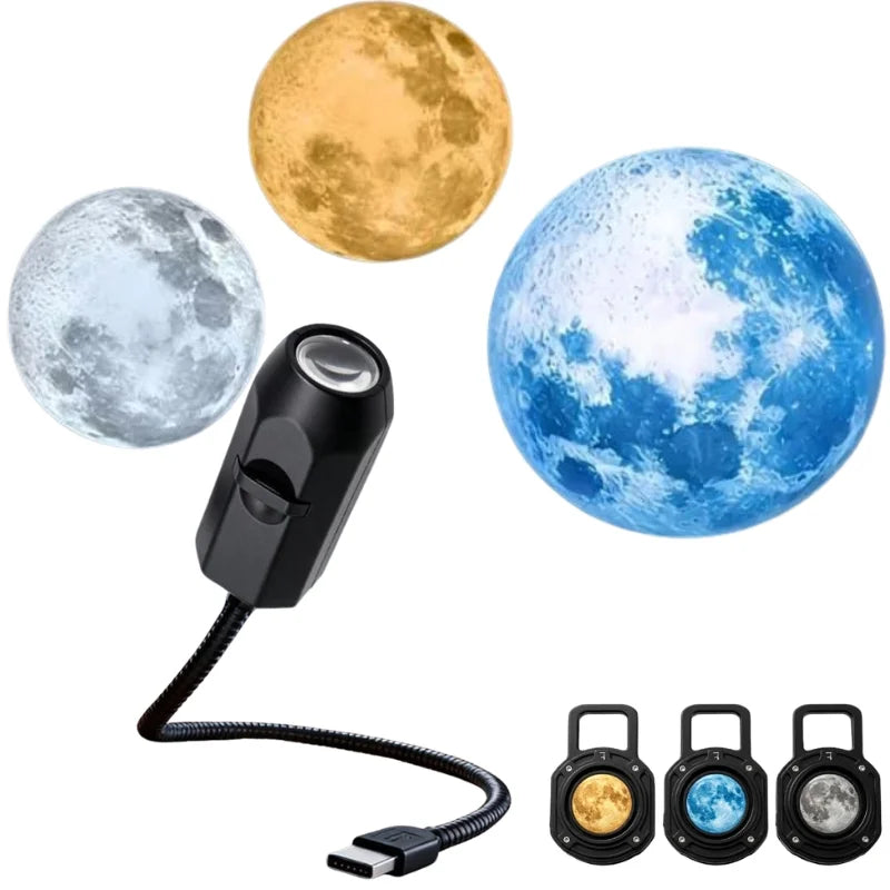 USB Moon & Earth Projection Atmosphere Light | 3 Interchangeable Lenses | Flexible Gooseneck Projector Lamp
