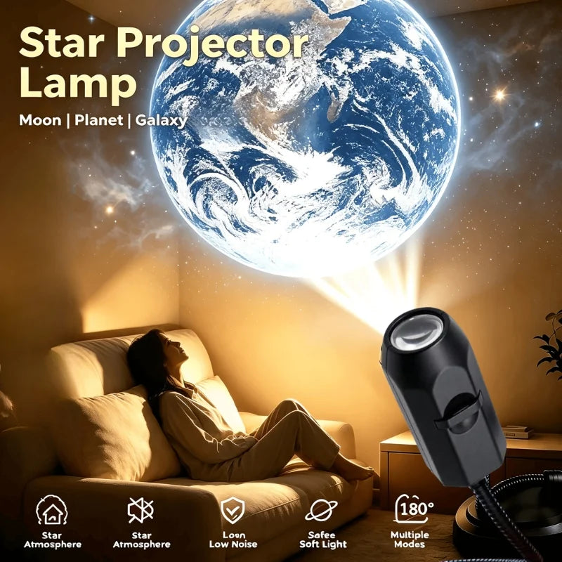 USB Moon & Earth Projection Atmosphere Light | 3 Interchangeable Lenses | Flexible Gooseneck Projector Lamp