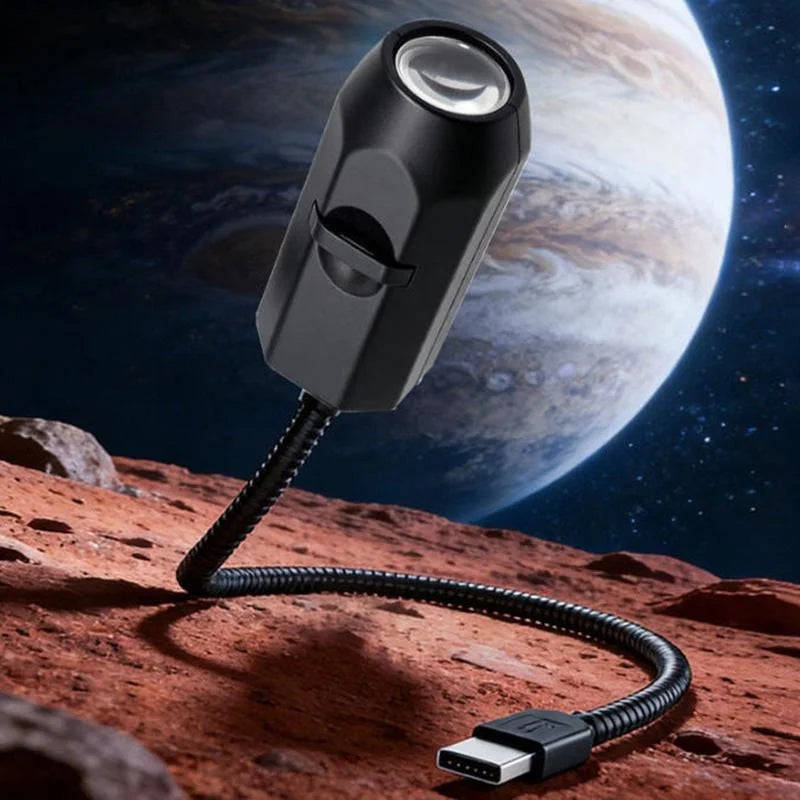 USB Moon & Earth Projection Atmosphere Light | 3 Interchangeable Lenses | Flexible Gooseneck Projector Lamp