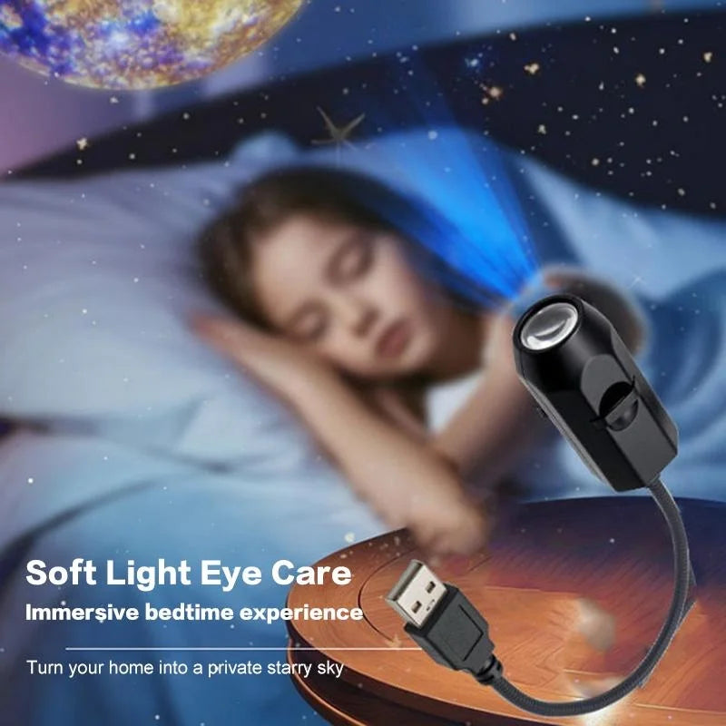 USB Moon & Earth Projection Atmosphere Light | 3 Interchangeable Lenses | Flexible Gooseneck Projector Lamp